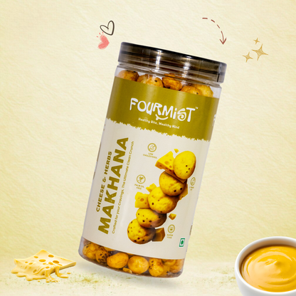 Fourmist Cheese & Herbs Makhana 80g jar – crunchy roasted lotus seeds for regular home consumption