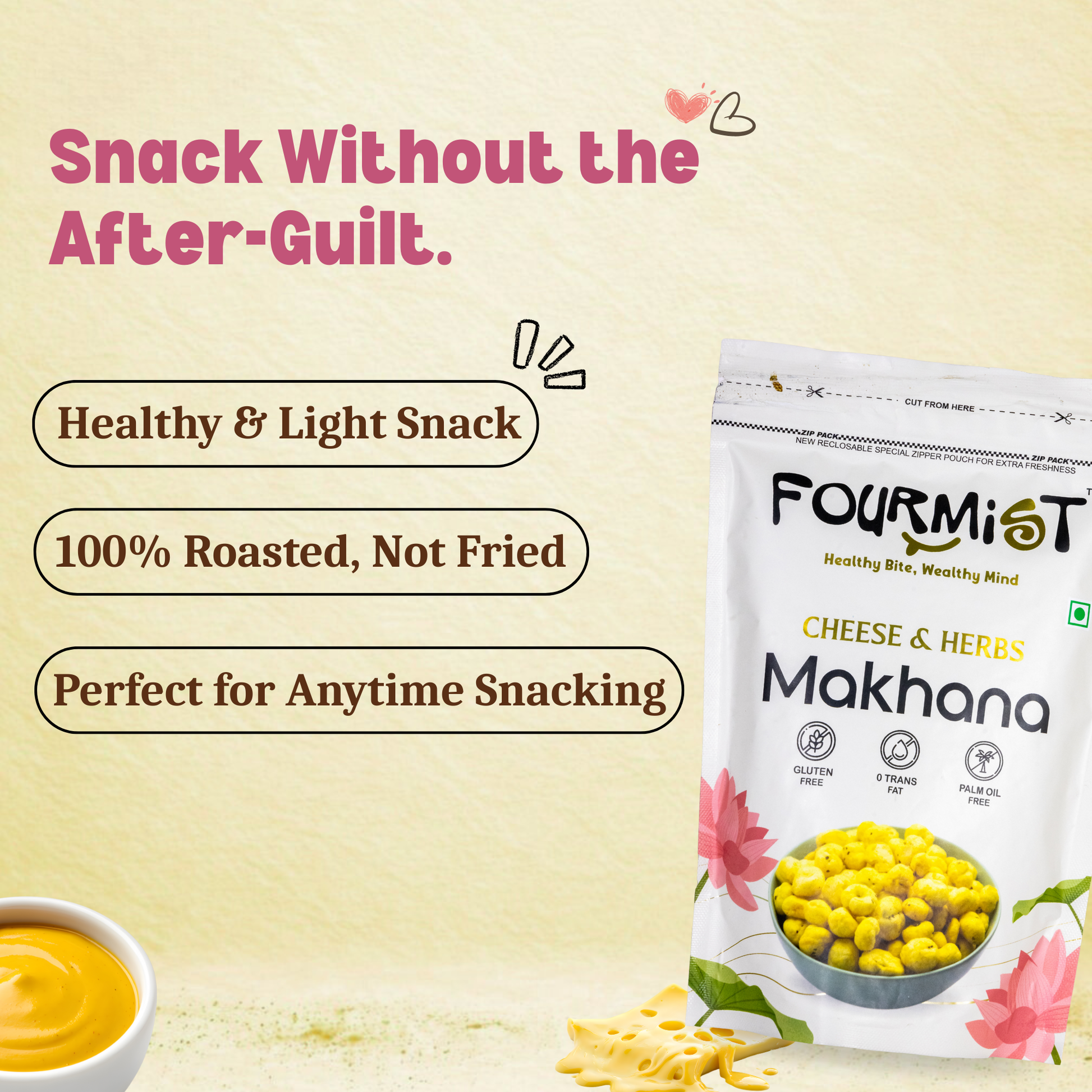 Fourmist Cheese & Herbs Makhana healthy roasted snack – light, flavourful, everyday snacking option