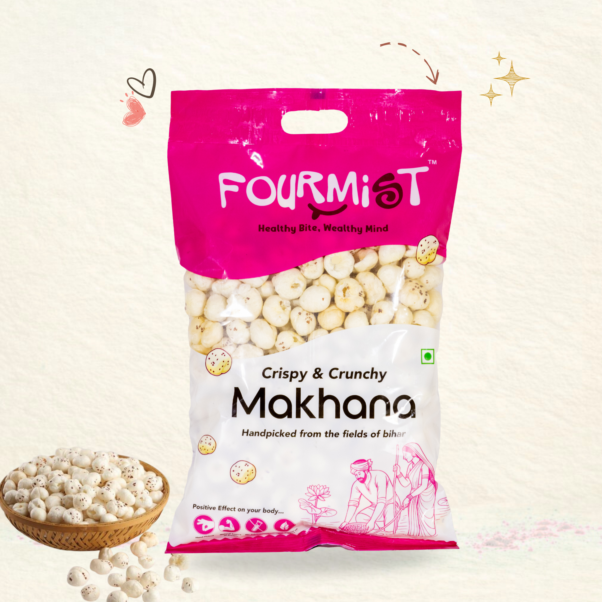 Fourmist Crispy & Crunchy Plain Makhana- premium raw foxnuts for healthy snacking and cooking