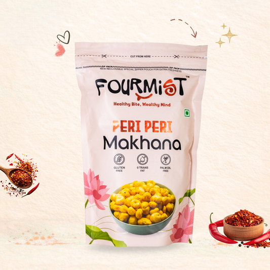 Fourmist Peri Peri Makhana 60g pouch-roasted spicy makhana snack with peri peri seasoning
