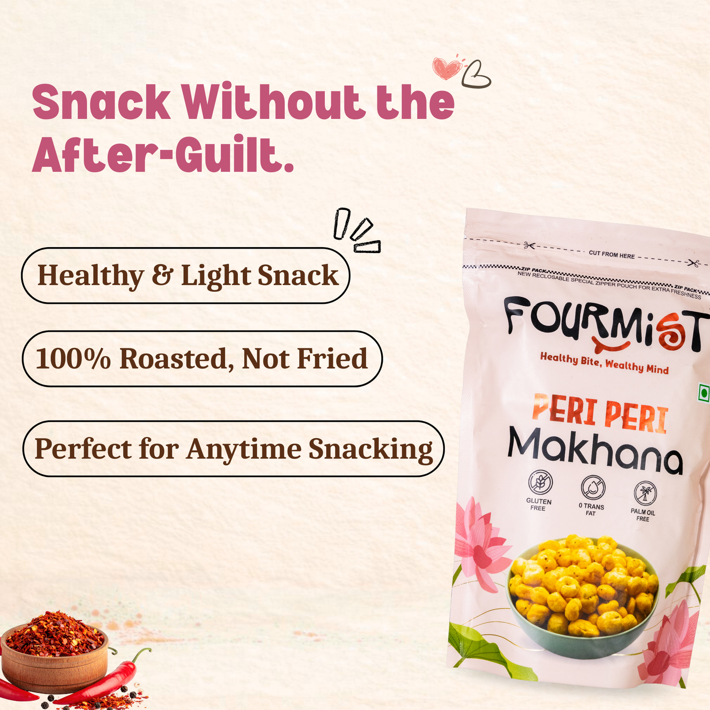 Fourmist Peri Peri Makhana healthy roasted snack – gluten-free, vegan, spicy everyday snack.